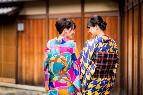 Women in modern day Japanese kimono in Kyoto